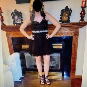 City Studio Black Prom Dress with Silver Accents